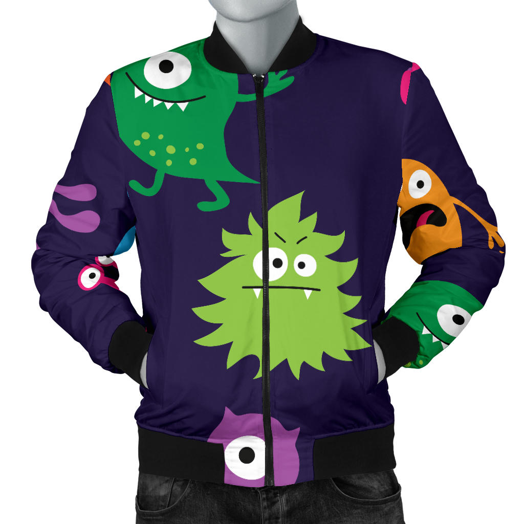 Monster Cartoon Pattern Print Design 02 Men Bomber Jacket