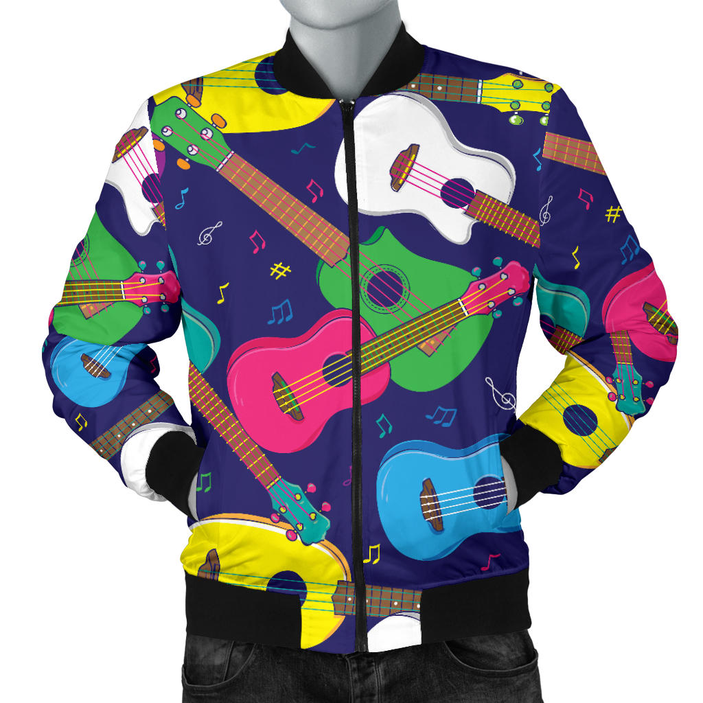 Ukulele Pattern Print Design 02 Men Bomber Jacket
