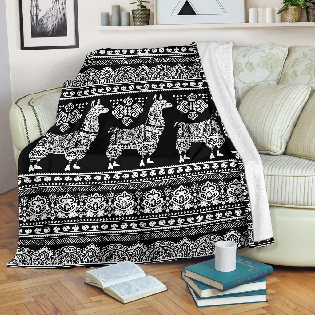 Llama Aztec Style Pattern Print Design 01 Premium Blanket