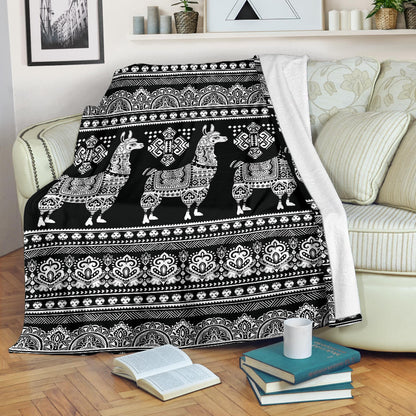 Llama Aztec Style Pattern Print Design 01 Premium Blanket