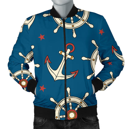 Anchor Pattern Print Design 02 Men Bomber Jacket