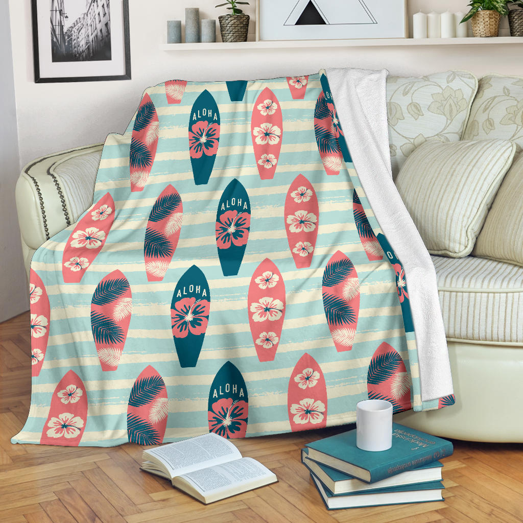 Aloha Hawaii Surfboard Pattern Print Design 02 Premium Blanket