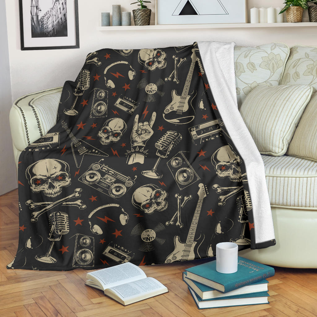 Rock and Roll Skull Pattern Print Design A03 Premium Blanket