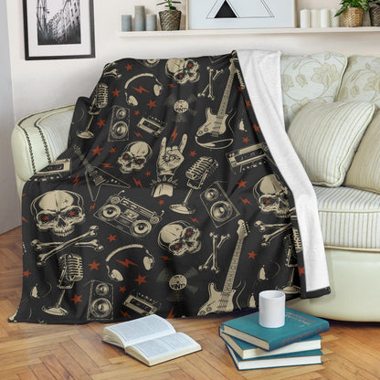 Rock and Roll Skull Pattern Print Design A03 Premium Blanket