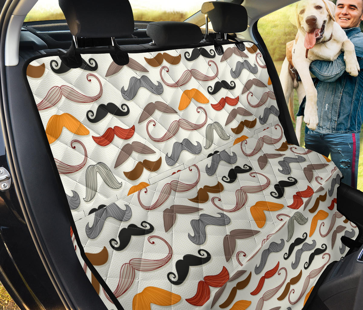 Mustache Pattern Print Design A02 Rear Dog Car Seat Cover Hammock
