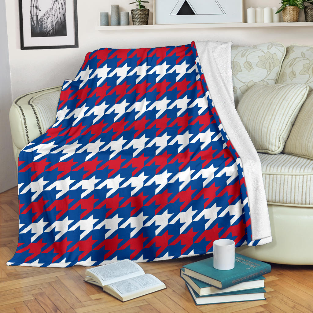 Patriotic Houndstooth Pattern Print Design A02 Premium Blanket