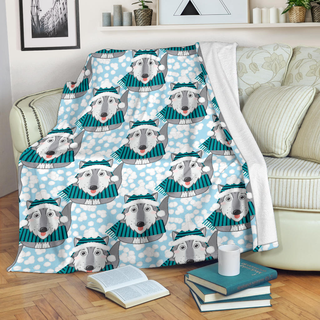 Alaskan Malamute Pattern Print Design 01 Premium Blanket