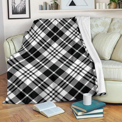 Plaid Black White Pattern Print Design A02 Premium Blanket