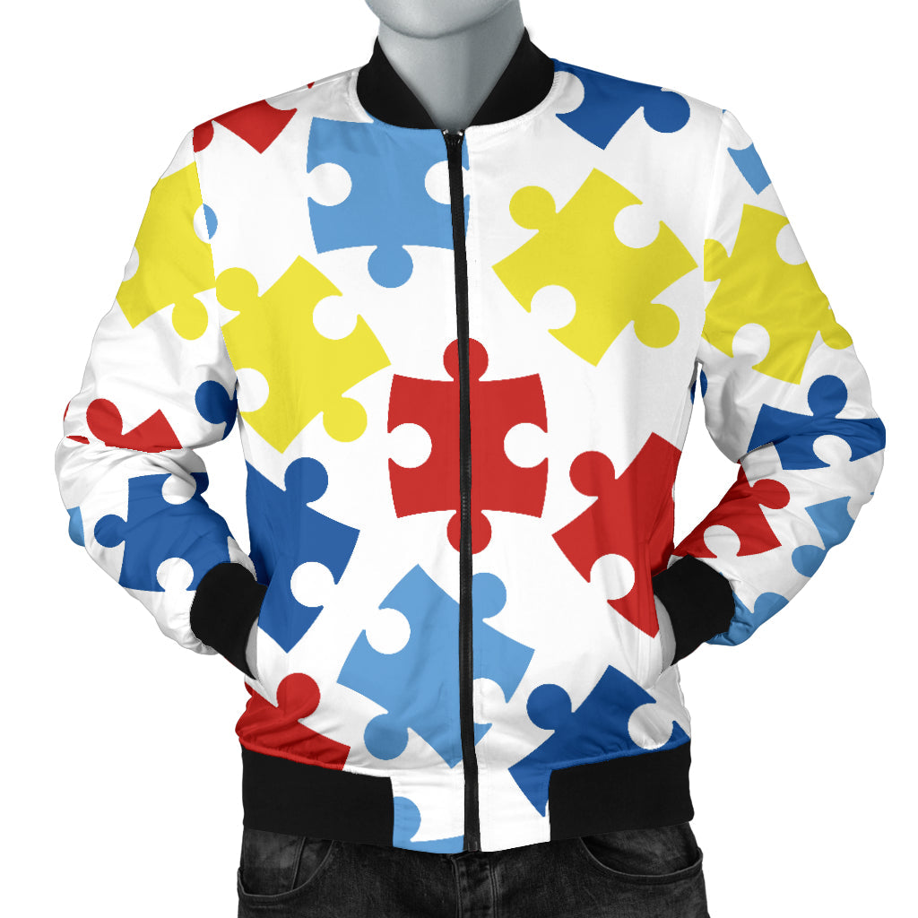 Autism Awareness Pattern Print Design 04 Men Bomber Jacket