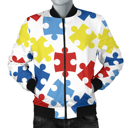Autism Awareness Pattern Print Design 04 Men Bomber Jacket