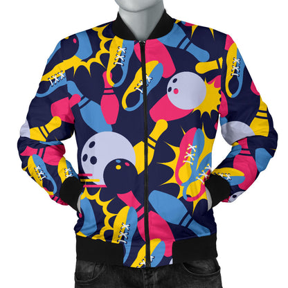 Bowling Pattern Print Design 02 Men Bomber Jacket