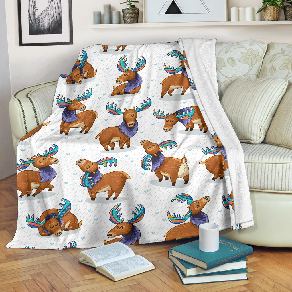 Moose Cute Pattern Print Design 01 Premium Blanket