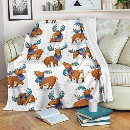 Moose Cute Pattern Print Design 01 Premium Blanket