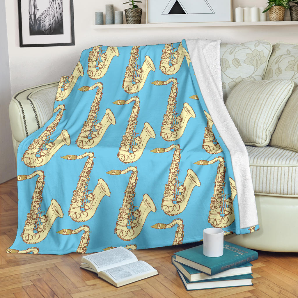 Saxophone Pattern Print Design 03 Premium Blanket