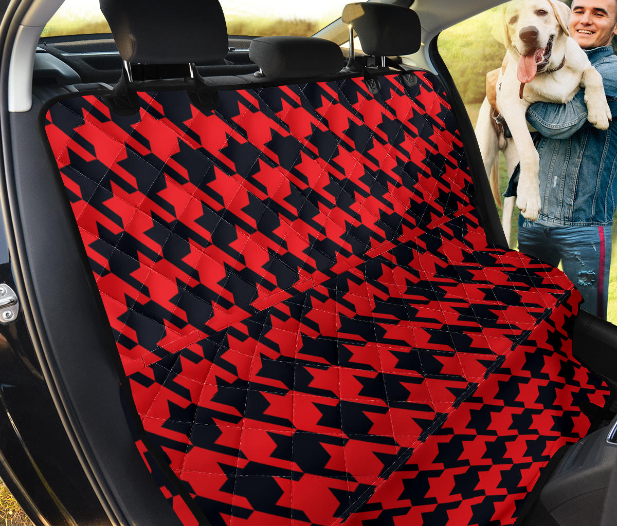 Houndstooth Red Pattern Print Design 03 Rear Dog Car Seat Cover Hammock