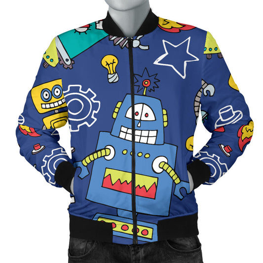 Robot Pattern Print Design A03 Men Bomber Jacket