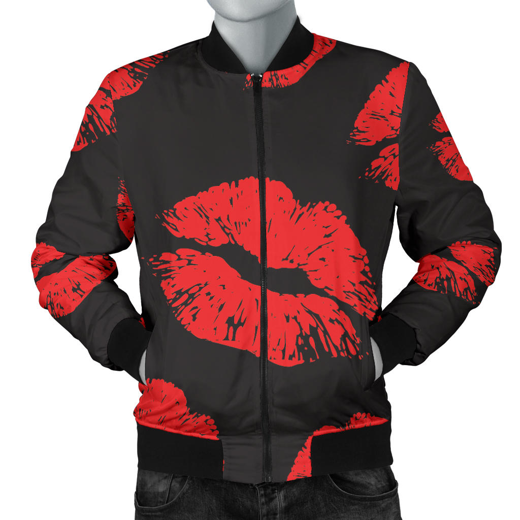 Lip Red Pattern Print Design 02 Men Bomber Jacket