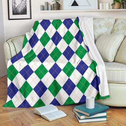 Argyle Green Blue Pattern Print Design 03 Premium Blanket
