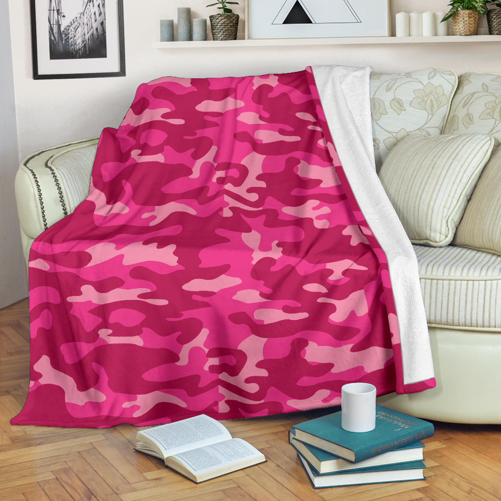 Camo Pink Pattern Print Design 01 Premium Blanket