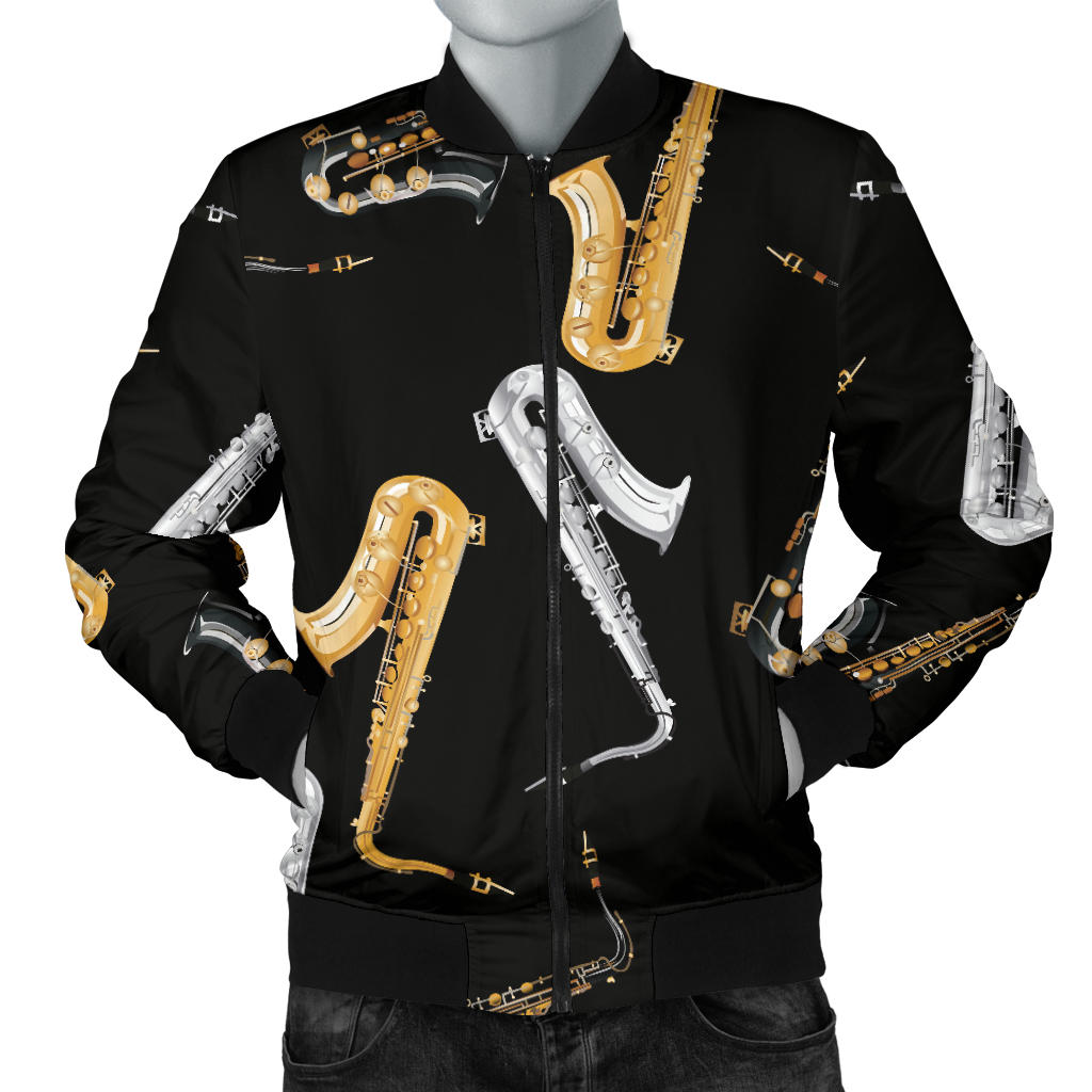 Saxophone Pattern Print Design 01 Men Bomber Jacket