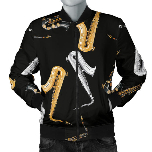 Saxophone Pattern Print Design 01 Men Bomber Jacket