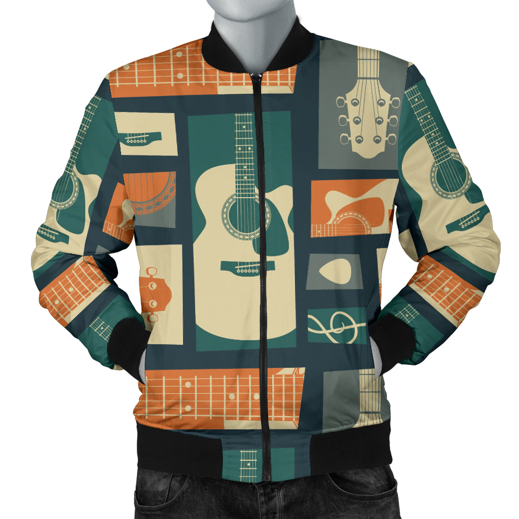 Acoustic Guitar Pattern Print Design 02 Men Bomber Jacket