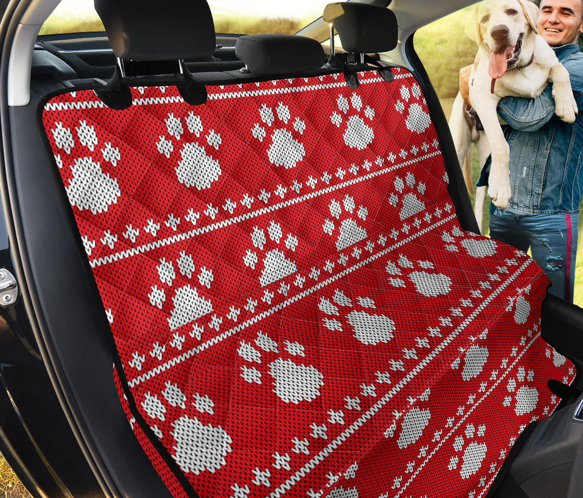Knit Paw Pattern Print Design 03 Rear Dog Car Seat Cover Hammock