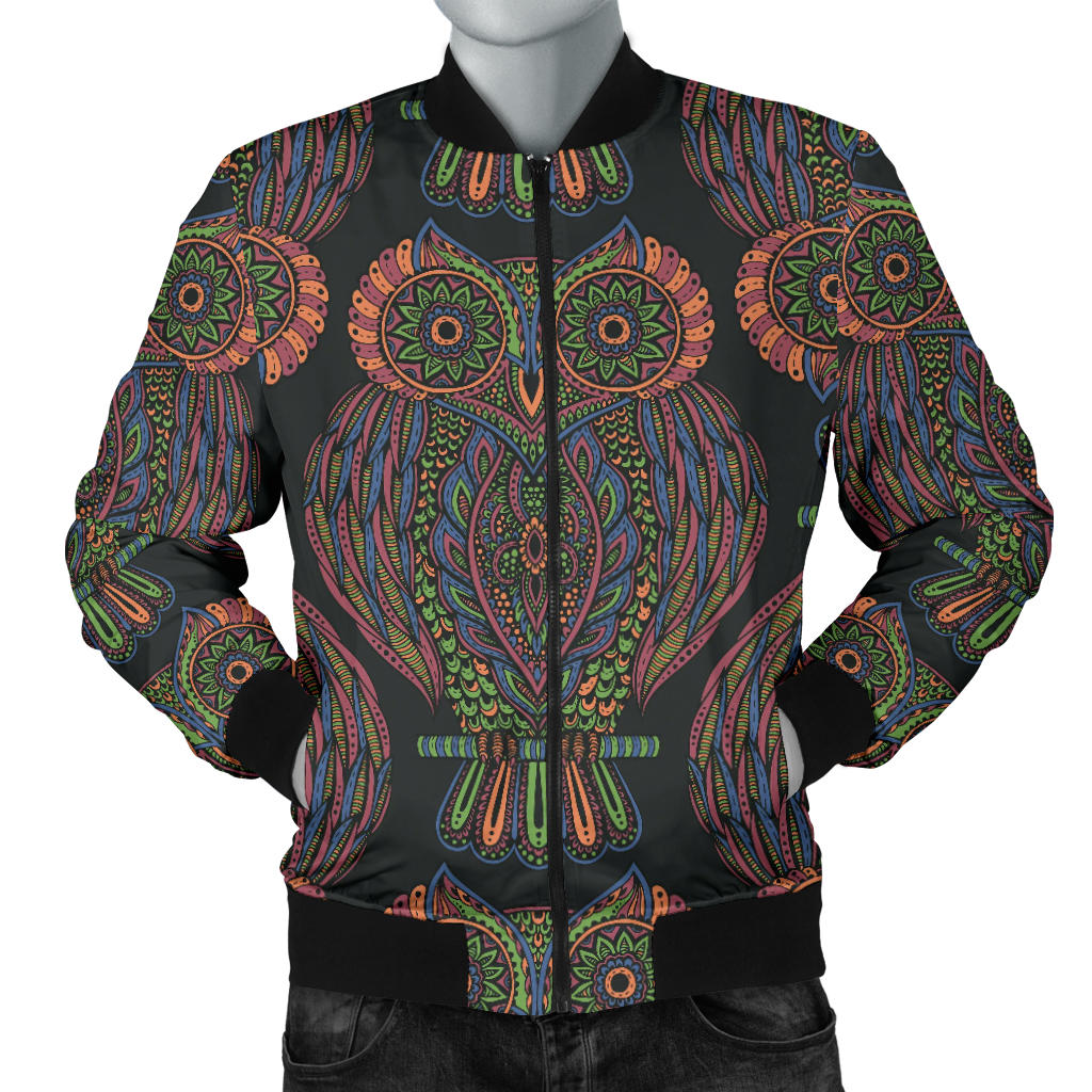 Owl Pattern Print Design A05 Men Bomber Jacket