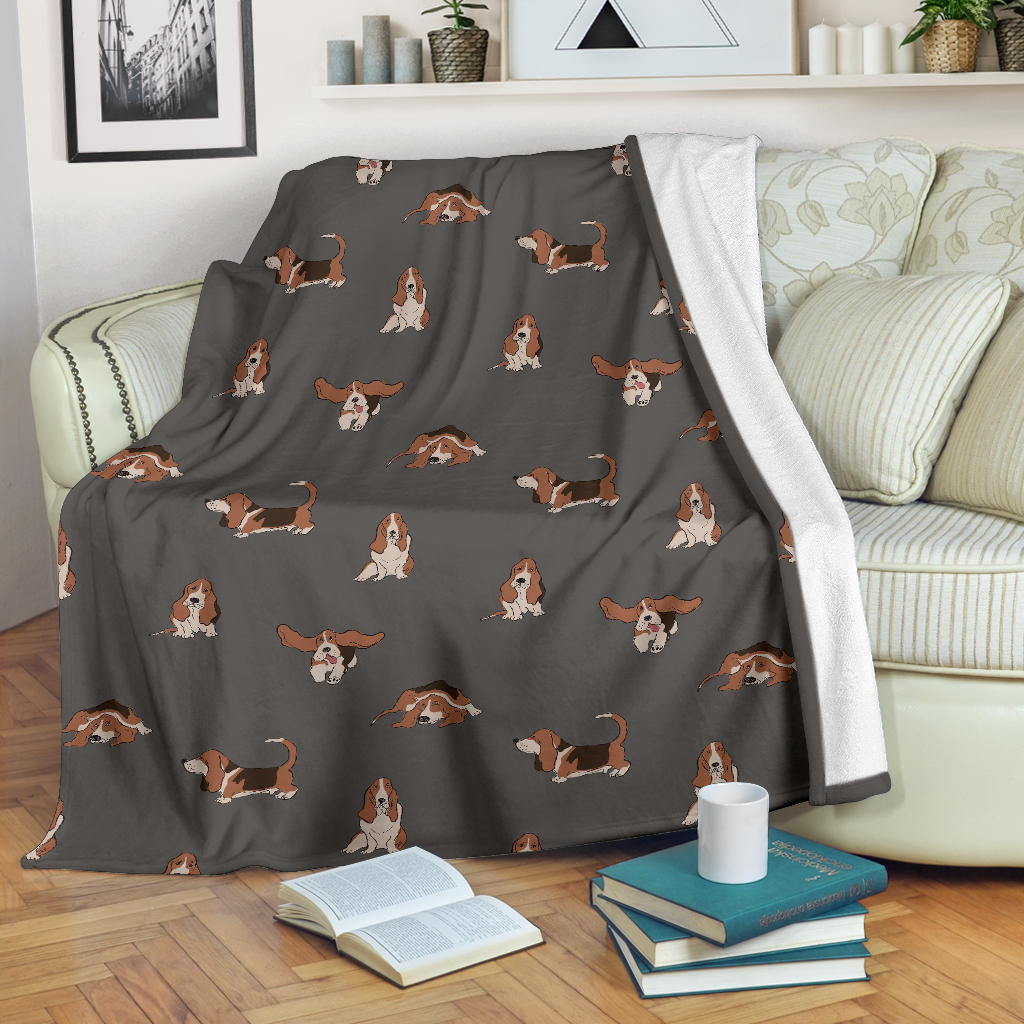 Basset Hound Pattern Print Design 03 Premium Blanket