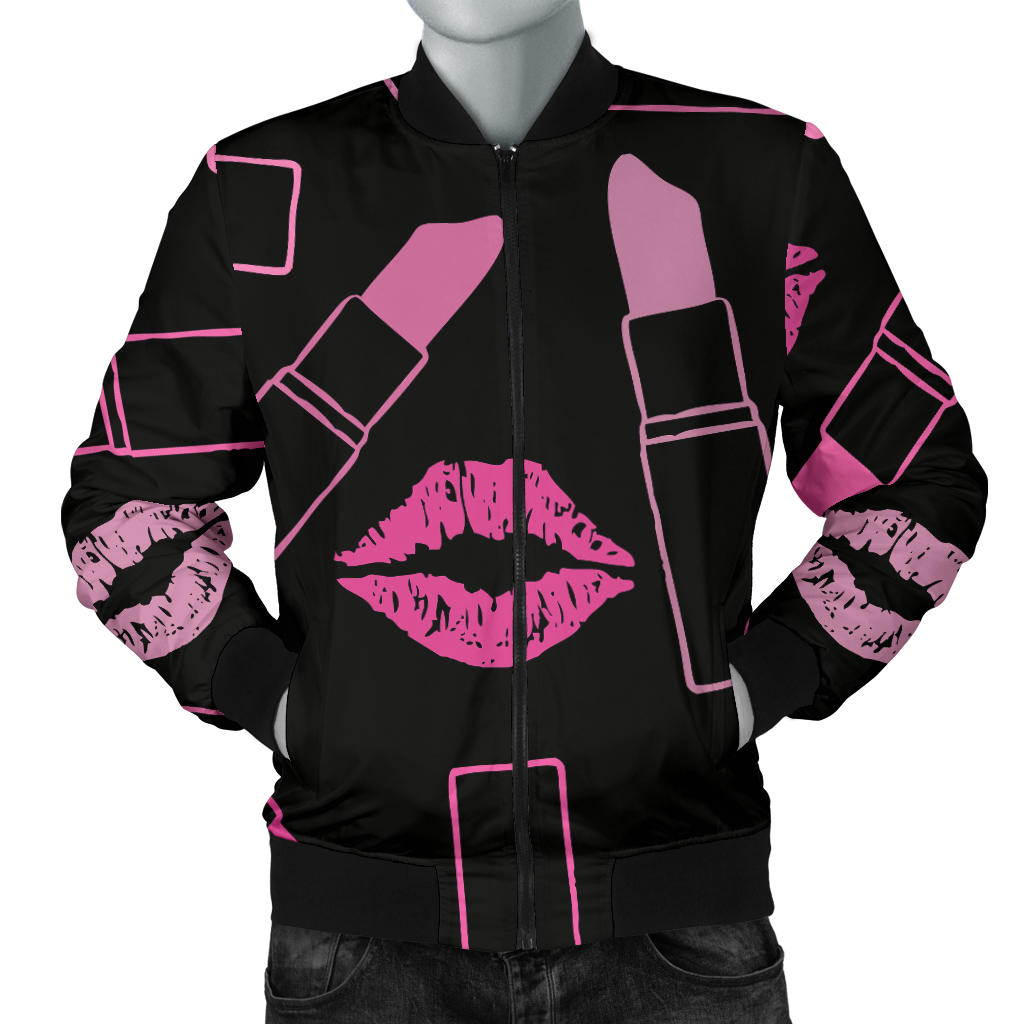 Lipstick Pink Pattern Print Design 01 Men Bomber Jacket