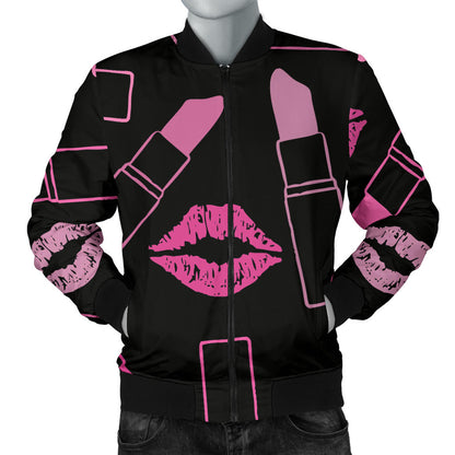Lipstick Pink Pattern Print Design 01 Men Bomber Jacket