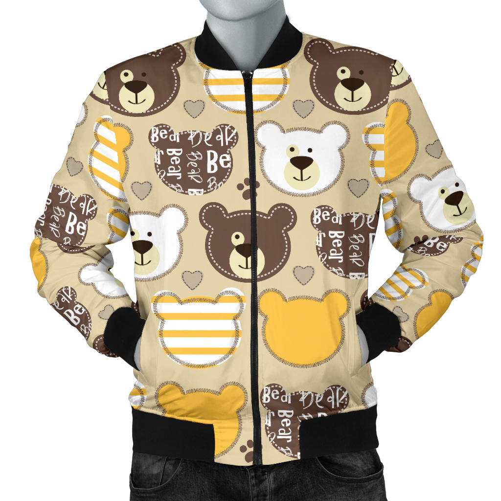 Bear PatchworkPattern Print Design 01 Men Bomber Jacket