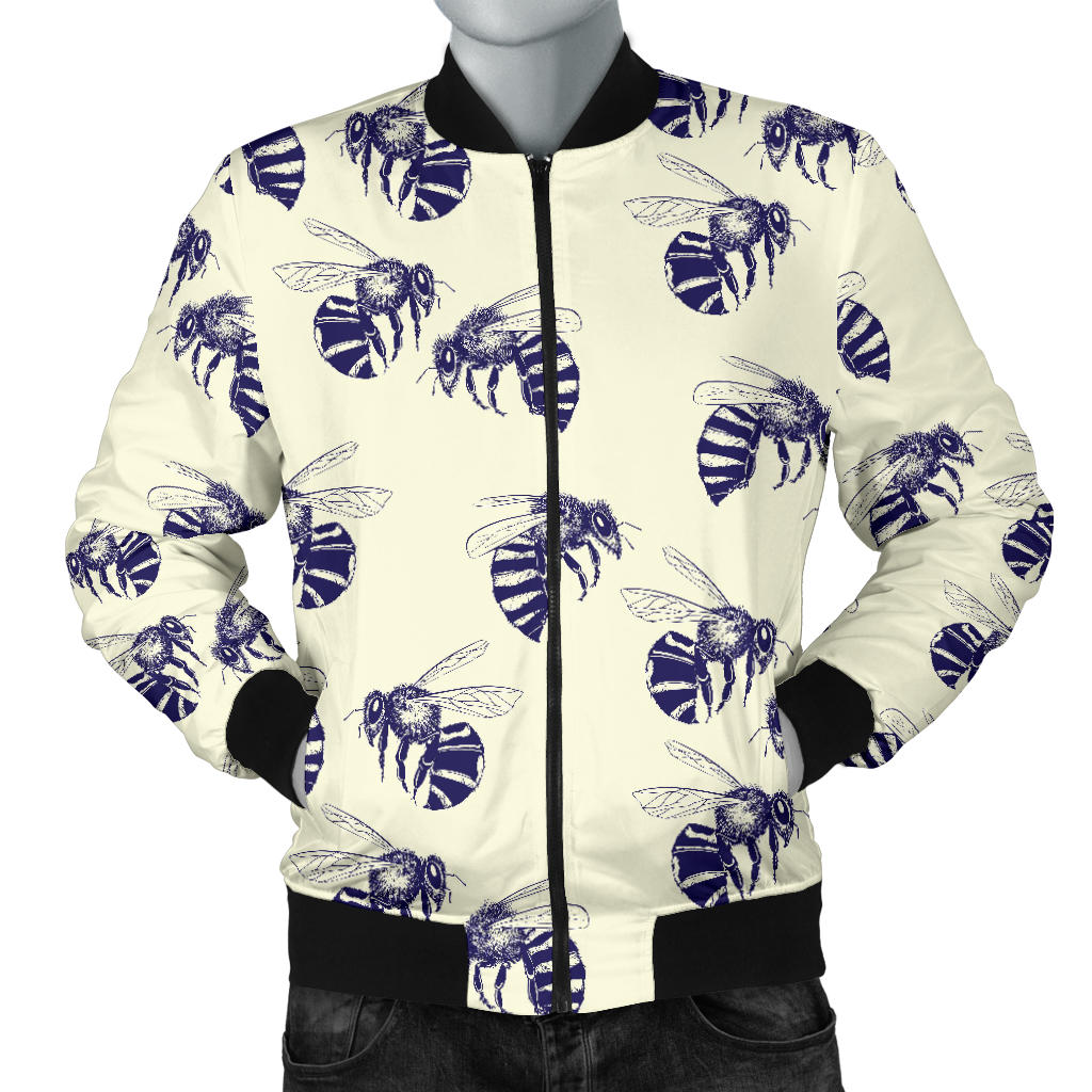 Bee Pattern Print Design 02 Men Bomber Jacket