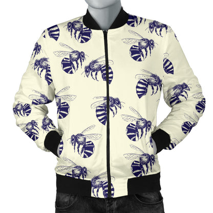 Bee Pattern Print Design 02 Men Bomber Jacket