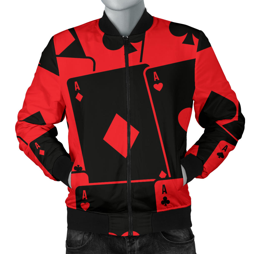 Poker Cards Pattern Print Design A01 Men Bomber Jacket