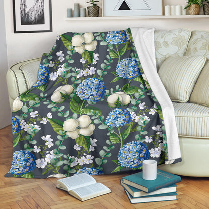 Hydrangea Pattern Print Design 02 Premium Blanket