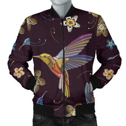 Hummingbird Pattern Print Design 04 Men Bomber Jacket