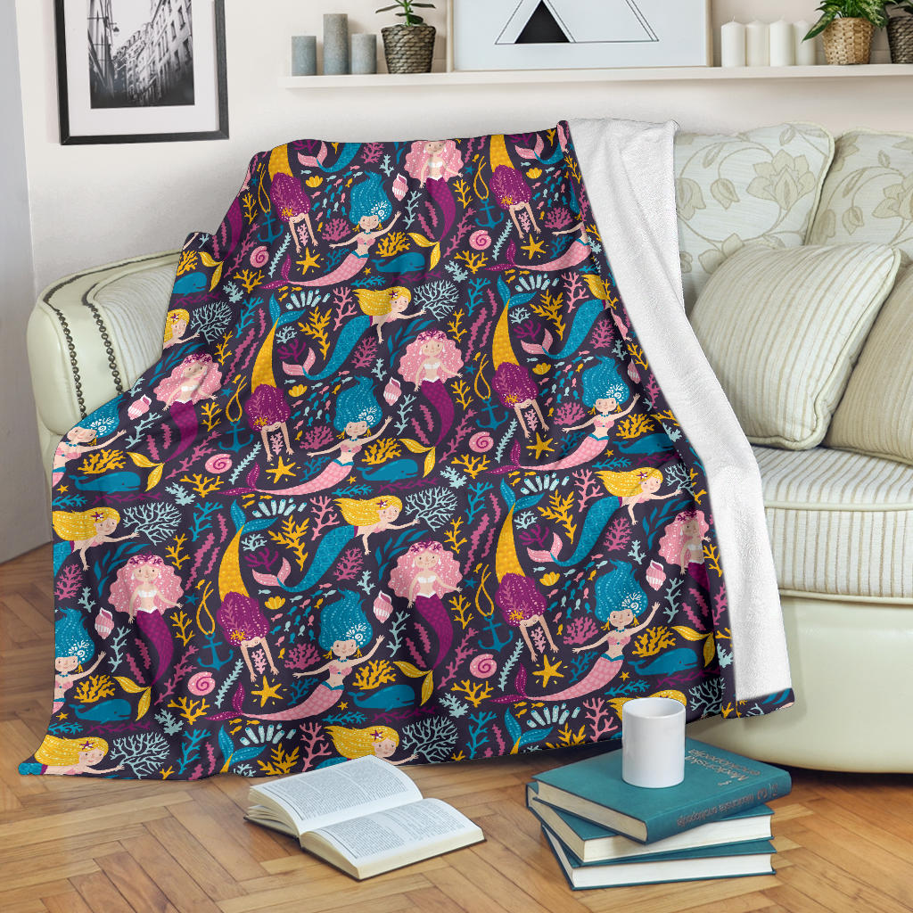 Mermaid Pattern Print Design 08 Premium Blanket