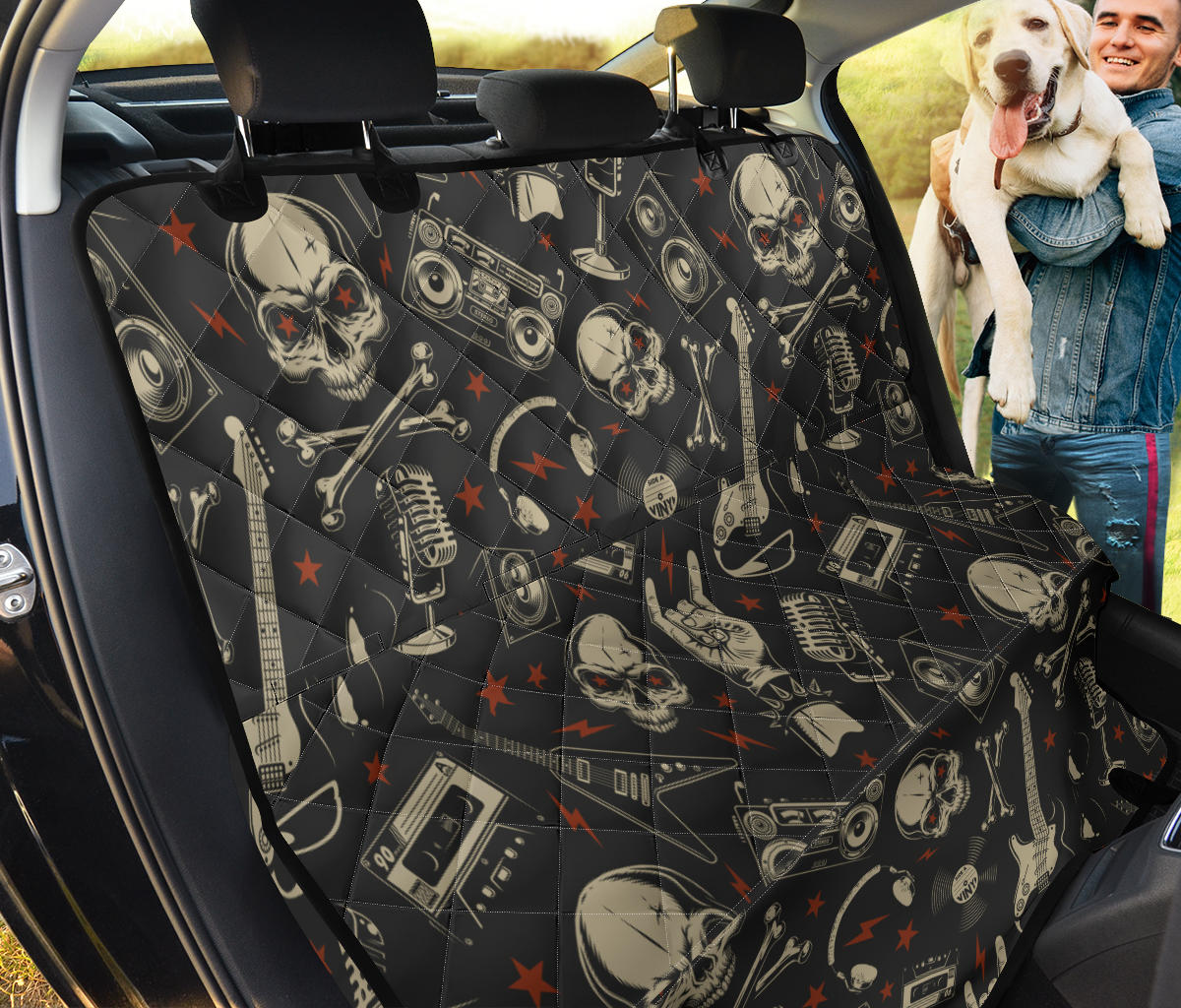 Rock and Roll Skull Pattern Print Design A03 Rear Dog Car Seat Cover Hammock