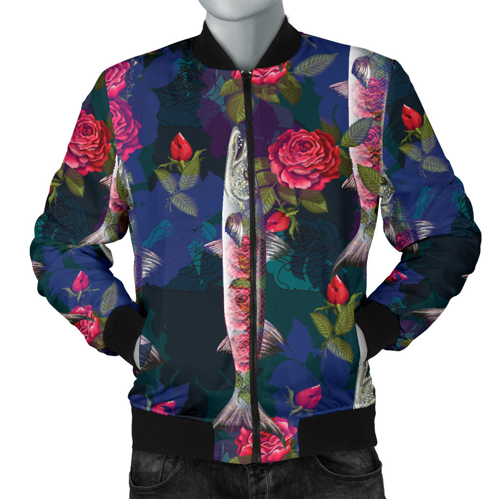 Barracuda with Folwer Pattern Print Design 01 Men Bomber Jacket