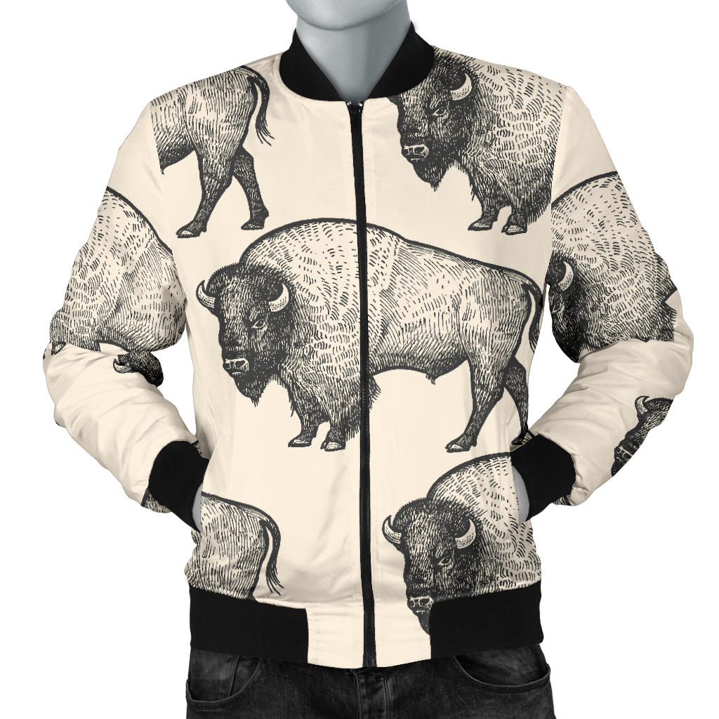 Bison Pattern Print Design 02 Men Bomber Jacket
