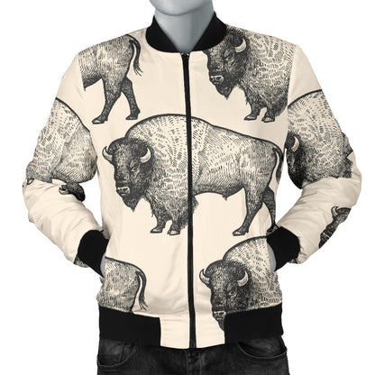 Bison Pattern Print Design 02 Men Bomber Jacket