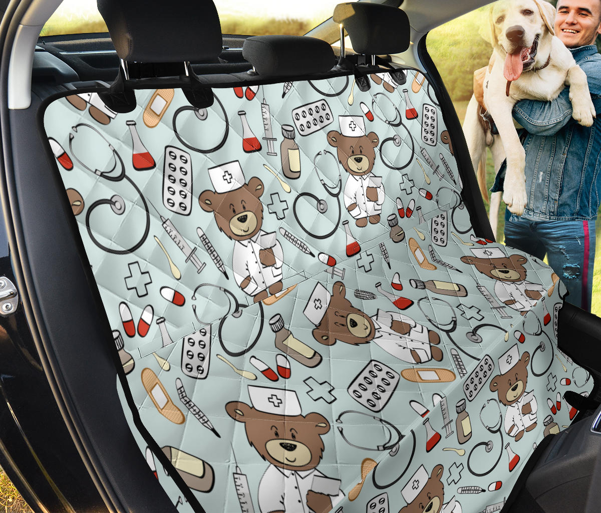 Nurse Bear Pattern Print Design A01 Rear Dog Car Seat Cover Hammock