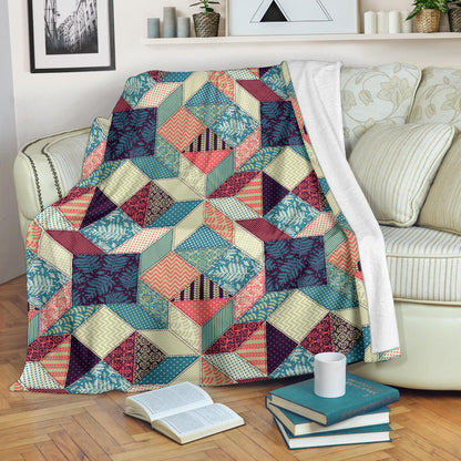 Patchwork Pattern Print Design 02 Premium Blanket