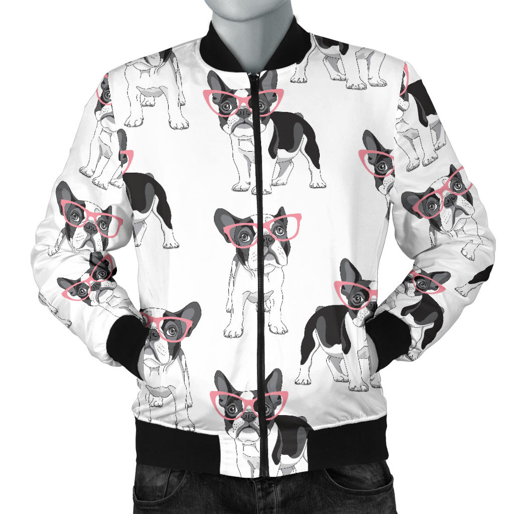 Boston Terrier Pattern Print Design 03 Men Bomber Jacket