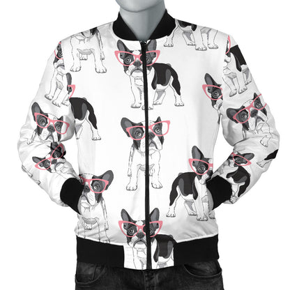 Boston Terrier Pattern Print Design 03 Men Bomber Jacket