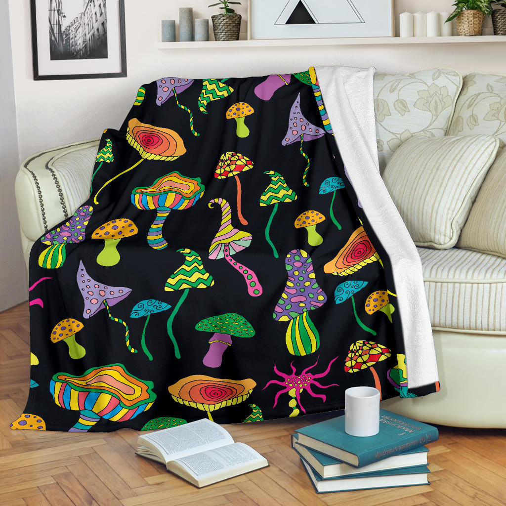 Psychedelic Mushroom Pattern Print Design A02 Premium Blanket