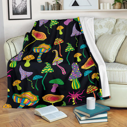 Psychedelic Mushroom Pattern Print Design A02 Premium Blanket