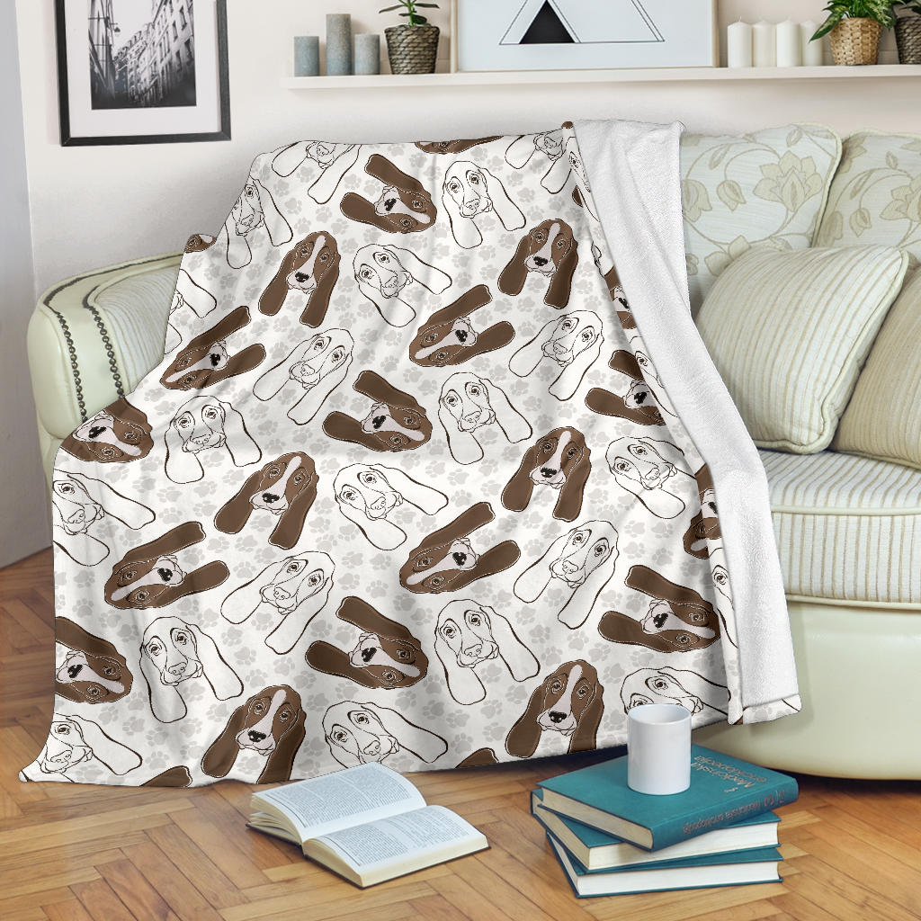 Basset Hound Pattern Print Design 01 Premium Blanket