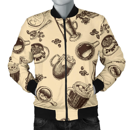 Coffee Pattern Print Design 05 Men Bomber Jacket
